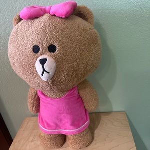 GUND Line Friends Standing Plush Choco Girl Bear  14 Inches In Pink Shirt Used